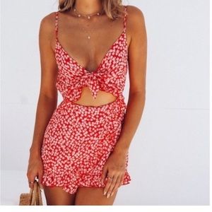 Hello Molly Red Floral Dress with Cutout